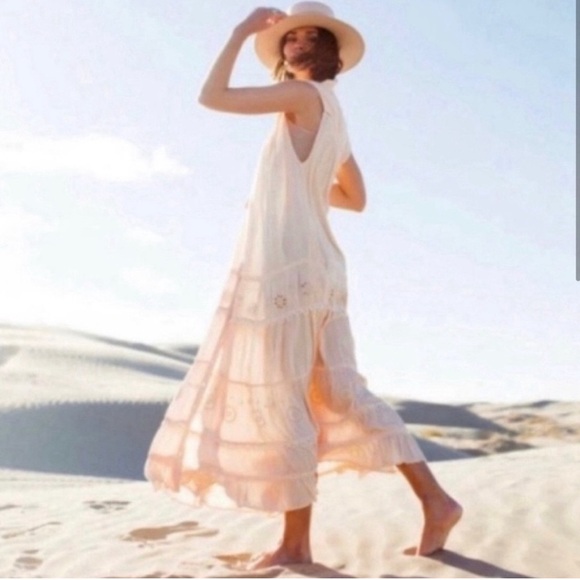 Free People Pretty Cozy Maxi Smock Dress Ecru maxi - Picture 1 of 16